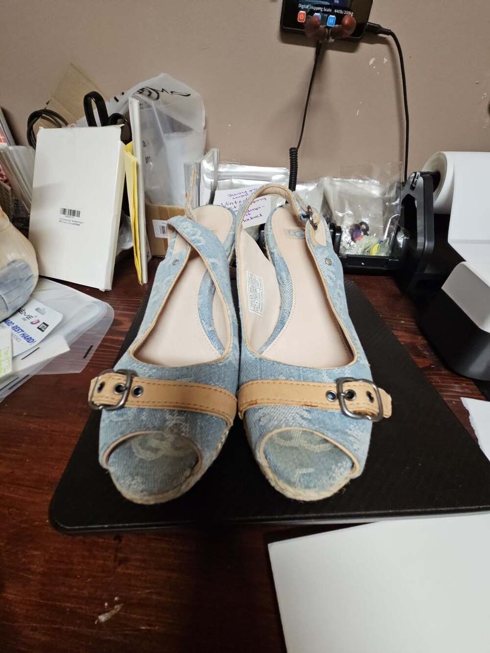 UGG Noella Wedge Size 5.5 Blue Denim Slingback Platform Shoes